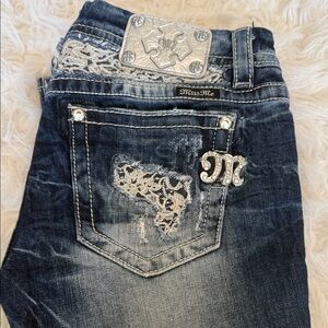 Miss Me Women's Dark Blue Embroidered Boot Cut Jeans